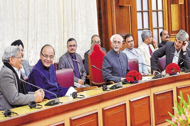 Rajya Sabha chairman Hamid Ansari chairs an all-party meeting in a bid to salvage the remainder of the winter session