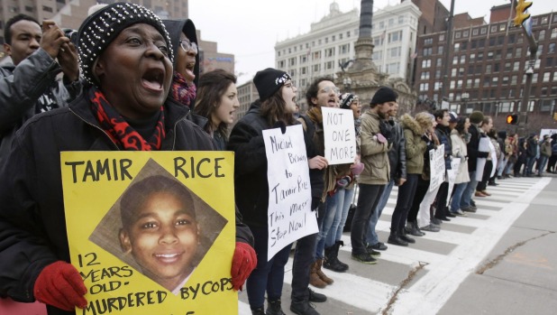 Demonstrators blocked Public Square in Cleveland last year during a protest over the police shooting of 12-year-old Tamir Rice