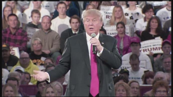 Donald Trump speaks at the rally in Des Moines on Friday