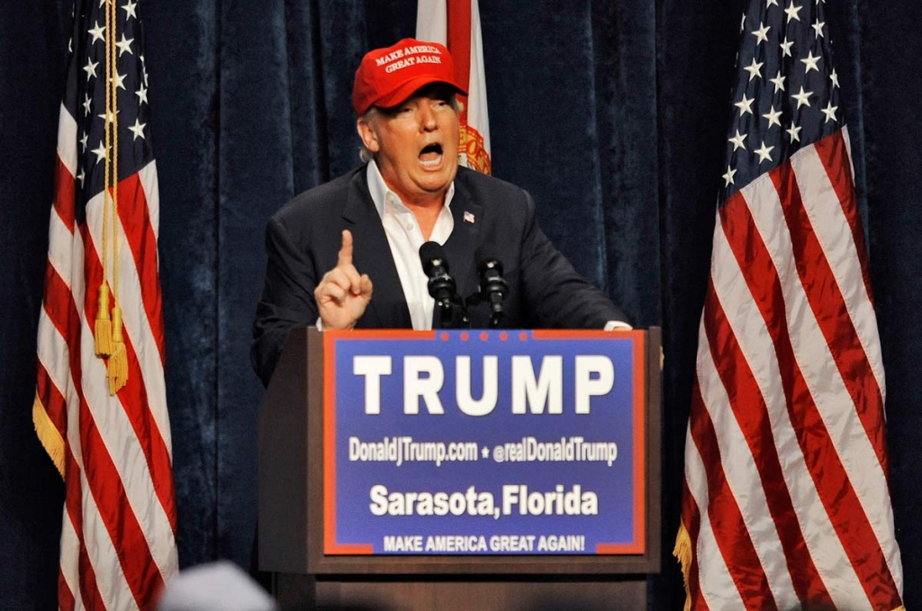 Republican presidential candidate Donald Trump speaks to supporters at a campaign rally Saturday Nov. 28 2015 at Robarts Arena in Sarasota Florida