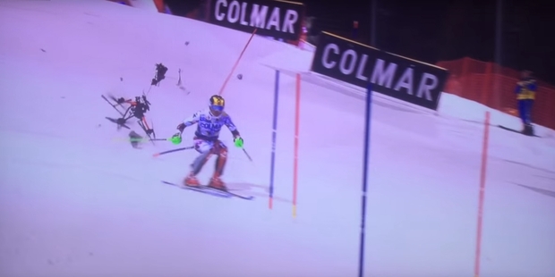 Drone almost hits skier Marcel Hirscher during a race on Italy