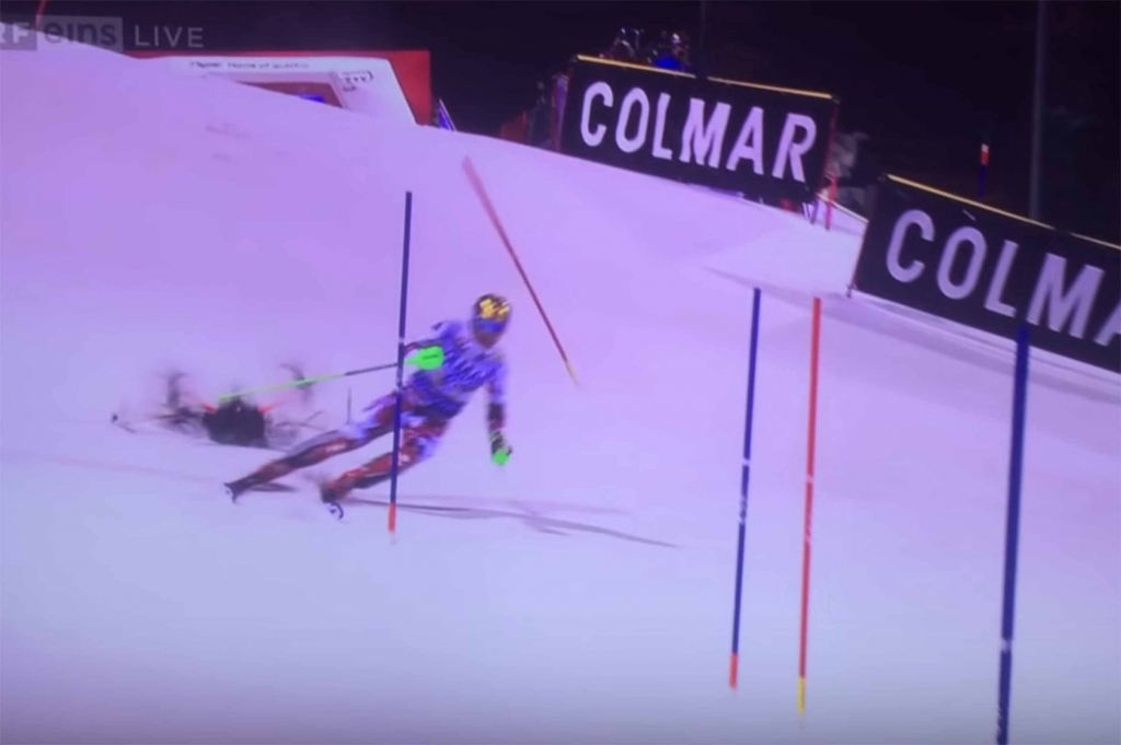 Drone nearly crash lands on skier during World Cup slalom race in Italy