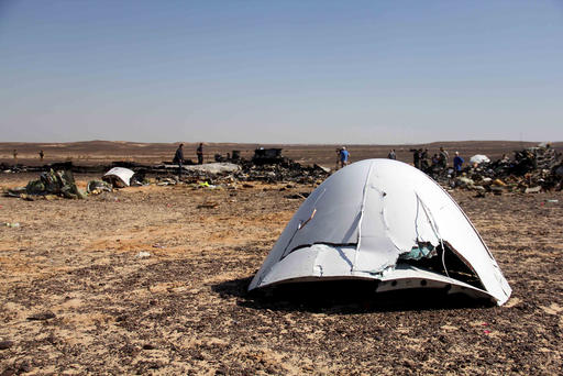 Debris of a Russian airplane is seen at the site a day after the passenger jet bound for St. Petersburg Russia crashed in Hassana Egypt on Nov. 1 2015