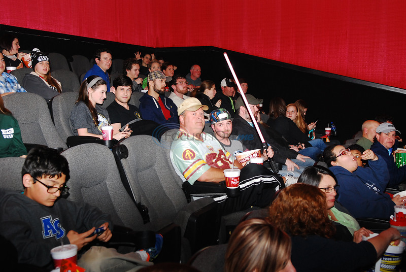 Fans began to enter the theater for Star Wars The Force Awakens two hours early at Time Square Cinema on Thursday