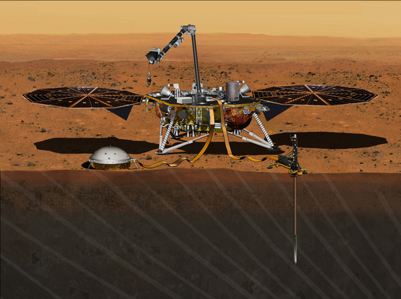 An Artist's illustration of NASA's In Sight Mars Lander on the Martian surface. The mission slated to launch in March 2016 will not be ready due to instrument leaks NASA says