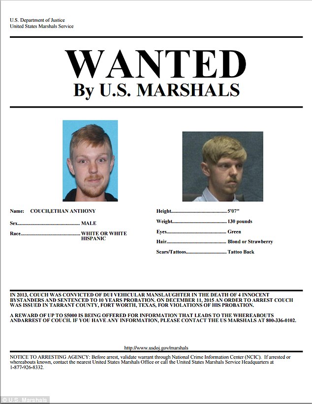 The U.S. Marshals Service has joined Texas officials in the hunt for Ethan Couch 18 who has a warrant out for his arrest and was placed on Tarrant County’s most-wanted list