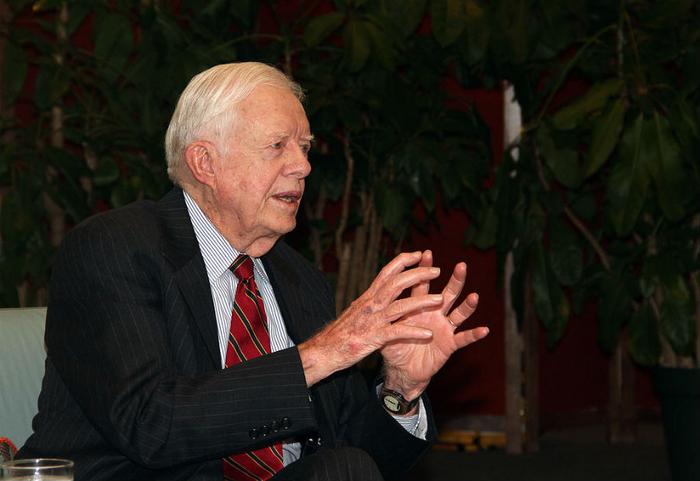 Former President Jimmy Carter at Maranatha Baptist Church where he announced on Sunday that his recent MRI was clear of melanoma lesions