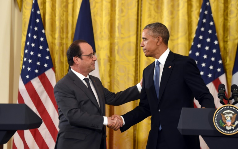 AFP  Nicholas KammUS President Barack Obama and his French counterpart Francois Hollande hold a press conference at the White House in Washington DC