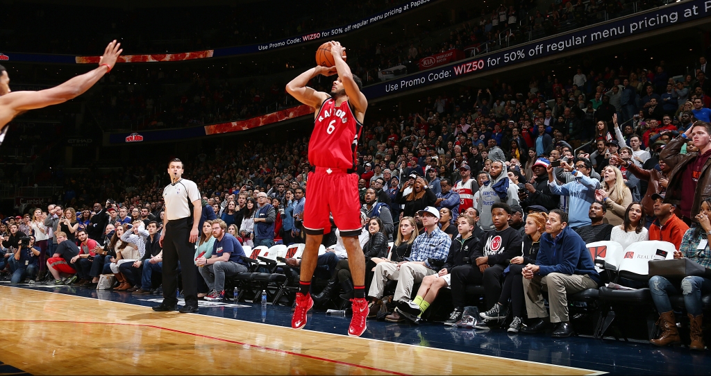 Cory Joseph #6 of the Toronto Raptors takes the game winning shot against the Washington Wizards