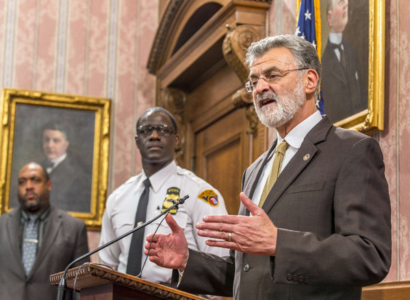 Cleveland Mayor Frank Jackson addresses reporters after a grand jury declined to bring charges