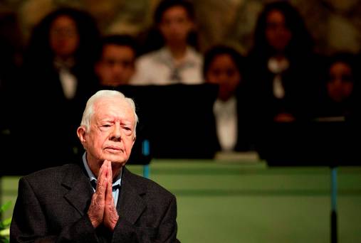 Former President Jimmy Carter teaches Sunday School class at Maranatha Baptist Church in his hometown in Plains Ga. Former President Carter said Sunday Dec. 6 2015 that no cancer was detected in his latest scan