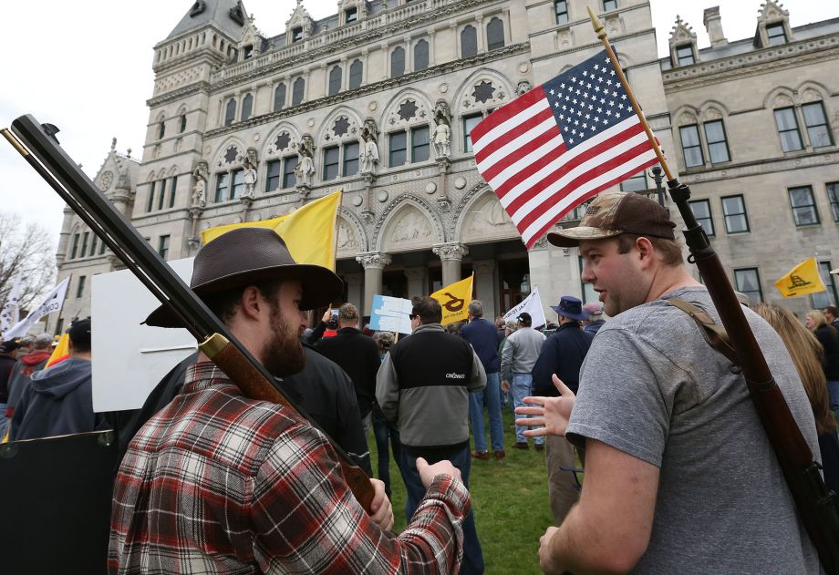 Gun-rights advocates held a rally at the Connecticut State Capitol in Hartford Conn. in 2013 to challenge gun-control legislation passed after the Newtown school shooting that expanded Connecticut's assault weapons ban and banned large capacity ammunit