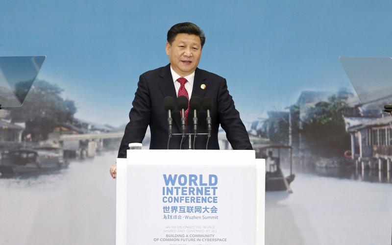 China's President Xi Jinping speaks during the opening ceremony of the 2nd annual World Internet Conference in Wuzhen town of Jiaxing Zhejiang province China