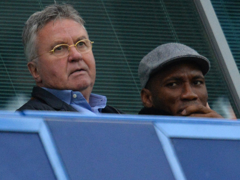 Hiddink and Drogba at Stamford Bridge on Saturday