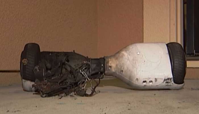 A 15-year-old girl was riding this hoverboard inside a house when it began popping and sparking. She dropped it outside just as it exploded preventing what could have been a house fire