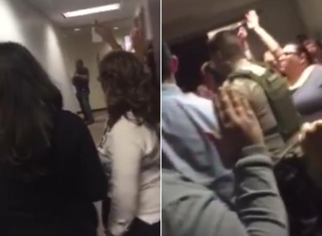 Video from inside the San Bernardino office where 14 people were killed showed officers walking people to safety and offering reassuring words