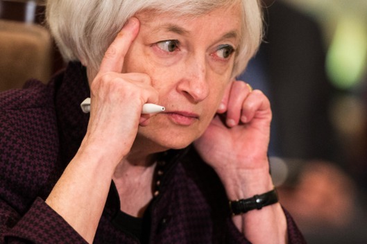 Federal Reserve Chair Janet Yellen listens to a presentation during a meeting of the Board of Governors of the Federal Reserve Friday Oct. 30 2015 in Washington. The meeting was to discuss a proposed rule establishing total loss-absorbing capacity and