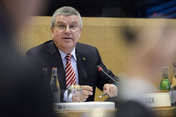 IOC president German Thomas Bach speaks during the opening of an executive board meeting of the IOC at their headquarters in Lausanne Switzerland Tuesday Dec. 8 2015