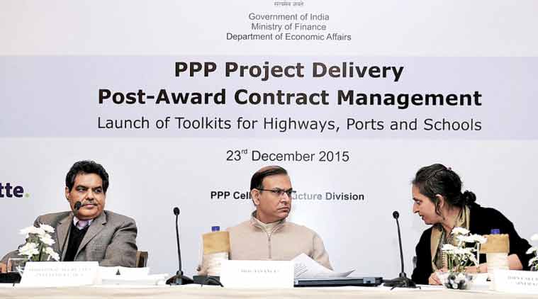Minister of State for Finance Jayant Sinha at the launch of guidance material for post-award contract management of PPP projects during a function in New Delhi on Wednesday