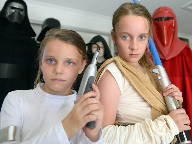 Sophie and Elise Duxbury are glad their dad Warren Duxbury is a huge Star Wars fan. He worked on the Attack of the Clones movie in Sydney and advocates the importance of girls in big ticket movies like Star Wars