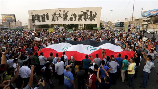 Iraqis hold a demonstration in the capital Baghdad to condemn Turkey's deployment of troops to a camp near Mosul