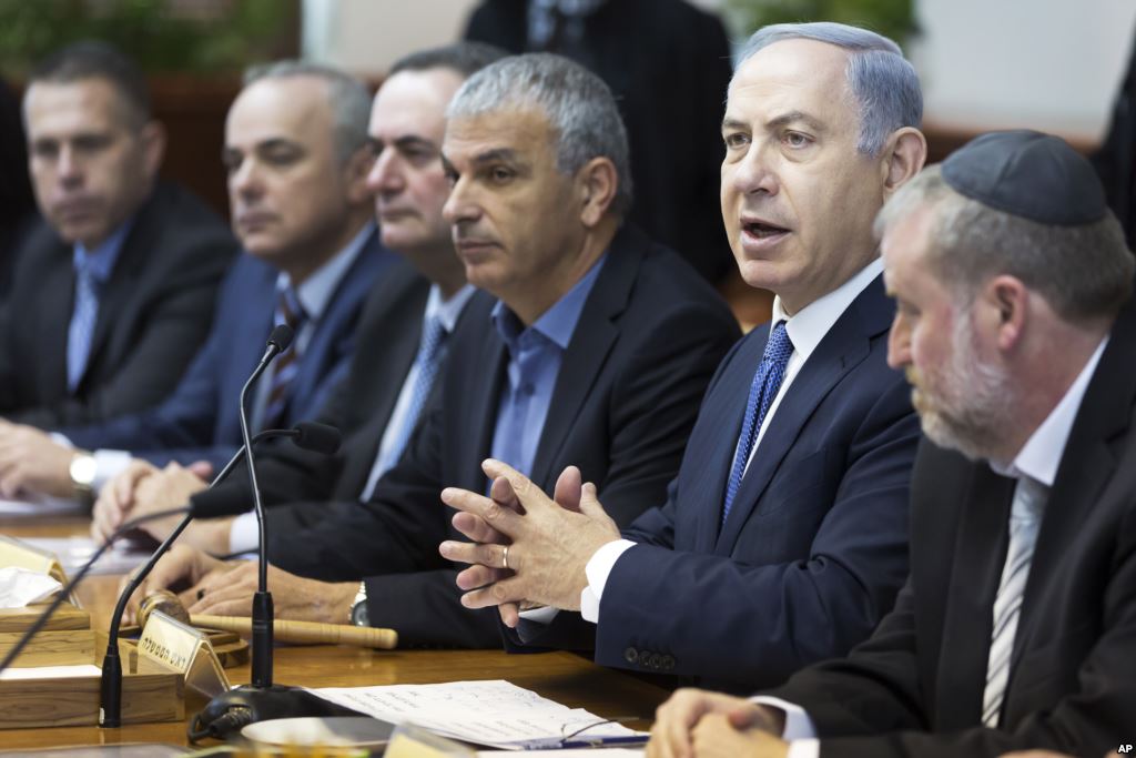 Israel's Prime Minister Benjamin Netanyahu second right chairs the weekly Cabinet meeting in Jerusalem Dec. 6 2015