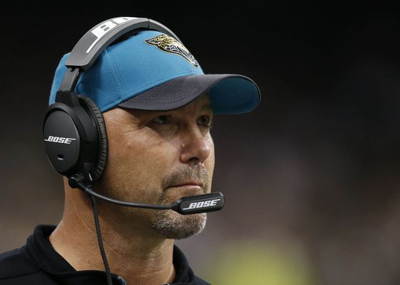Jacksonville Jaguars head coach Gus Bradley works the sideline in the second half of an NFL football game against the New Orleans Saints in New Orleans. Jacksonville Jaguars coach Gus Bradley will