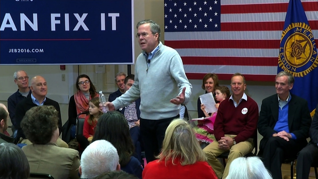 Jeb Bush calls Donald Trump a jerk during a campaign stop in New Hampshire Saturday