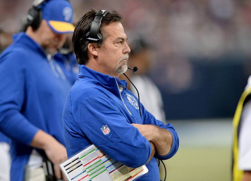 ST. LOUIS MO- DECEMBER 6 Head coach Jeff Fisher of the St. Louis Rams watches from the sideline in the first quarter against the Arizona Cardinals at the Edward Jones Dome