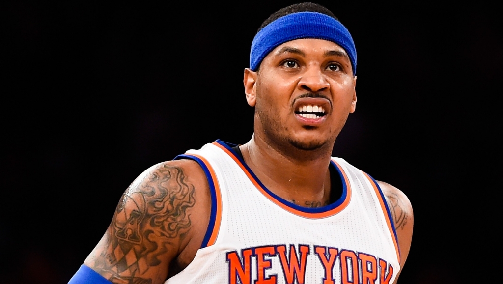 NEW YORK NY- NOVEMBER 16 Carmelo Anthony #7 of the New York Knicks looks on in the first half during a game against the Denver Nuggets at Madison Square Garden