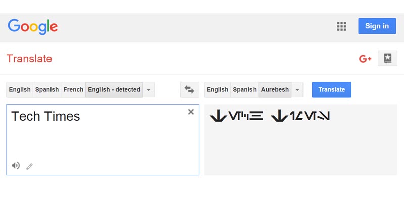 Google Translate Aurebesh