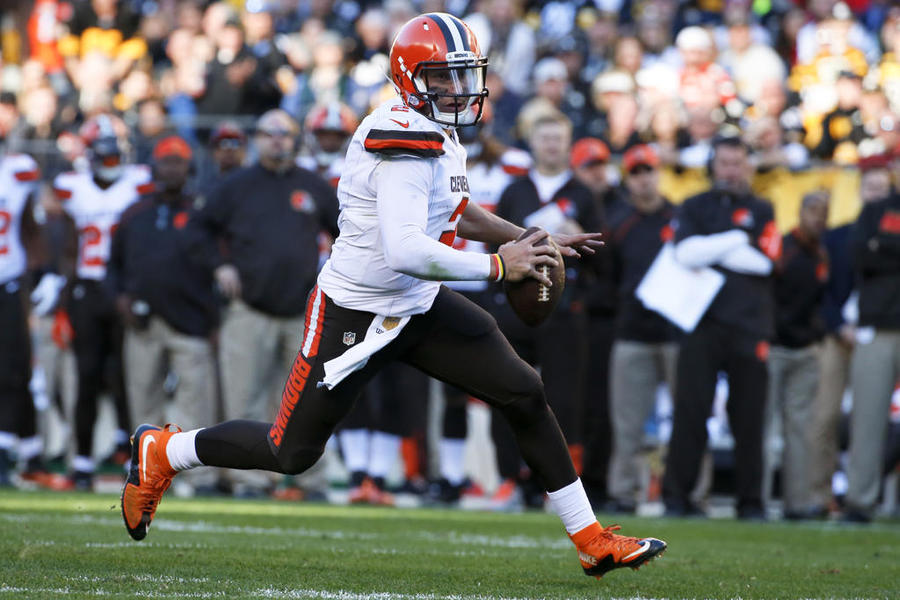 Cleveland Browns quarterback Johnny Manziel plays during an NFL football game against the Pittsburgh Steelers in Pittsburgh. A person familiar with the decision says the Browns will start quarterback Johnny M