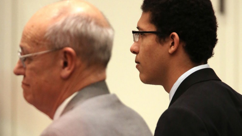 Philip Chism rights stares straight ahead beside defense attorney John Osler as the jury reads the verdict in his trial at Salem Superior Court Tuesday Dec. 15 2015 in Salem Mass. Chism was convicted Tuesday in the 2013 slaying and rape of Colleen