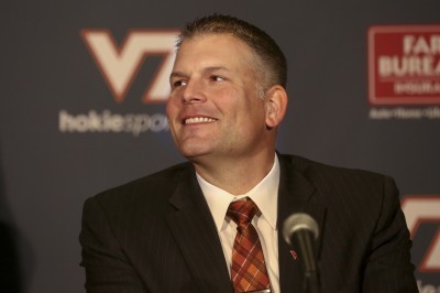 Justin Fuente at his introductory news conference in Blacksburg Monday