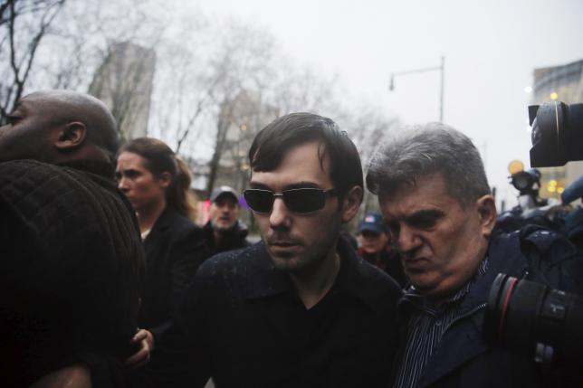 Martin Shkreli departs the U.S. Federal Court after an arraignment following him being charged in a federal indictment filed in Brooklyn relating to his management of hedge fund MSMB Capital Management and biopharmaceutical company Retrophin Inc. in N