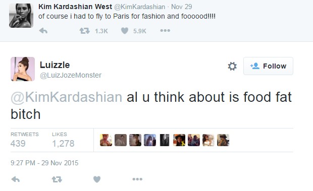 A Twitter troll fat-shamed a very pregnant Kim Kardashian West on Sunday night