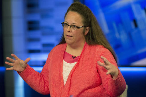 Kentucky county clerk Kim Davis speaks during an interview on Fox News Channel's 'The Kelly File&#039 in New York on Sept. 23 2015