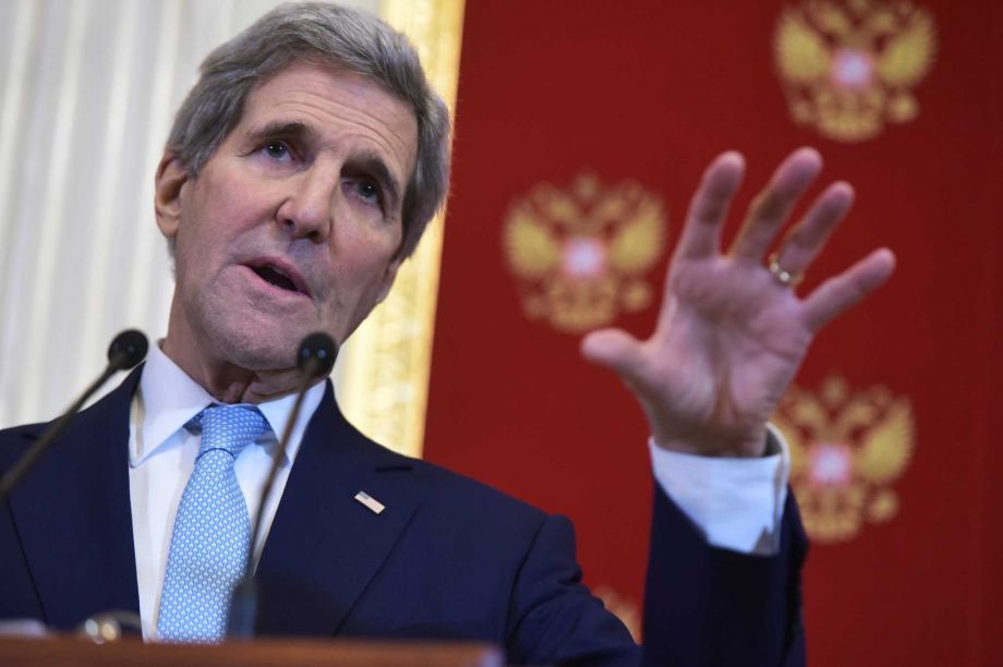 US Secretary of State John Kerry speaks at a joint press conference with Russian Foreign Minister Sergey Lavrov at the Kremlin Tuesday Dec. 15 2015 in Moscow. Earlier in talks with Russian Foreign Minister Sergey Lavrov Kerry said the world benef