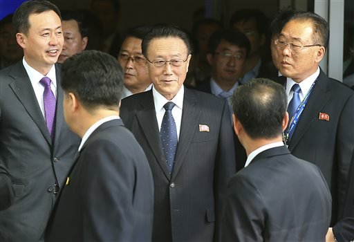 Kim Yang Gon center a secretary of North Koreas ruling Workers Party arrives at the Incheon International Airport in Incheon South Korea. The North Korea's top official in charge of relations with South Korea