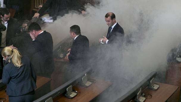 Kosovo opposition releases tear gas in parliament