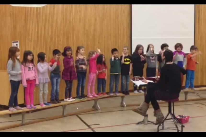 First and second grades at Thomson School singing Jingle Bells in Cree Nov 25 2015