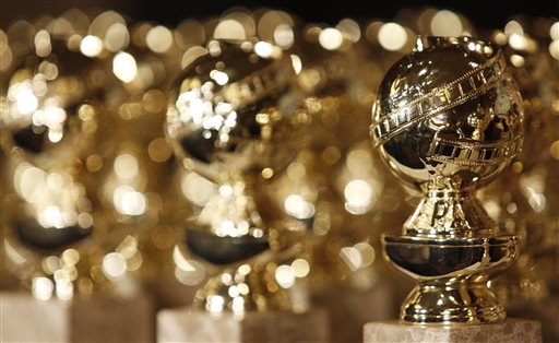 Golden Globe statuettes are displayed during a news conference at the Beverly Hilton Hotel in Beverly Hills Calif. The 73rd annual Golden Globe nominations in film and television categories will be announc