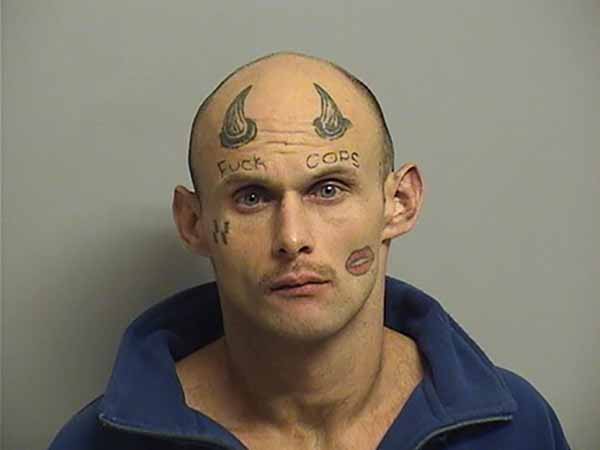 Oklahoma man arrested with f*** cops tattoo on his forehead