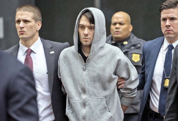 Martin Shkreli chief executive officer of Turing Pharmaceuticals LLC exits federal court in New York on Thursday Dec. 17 2015