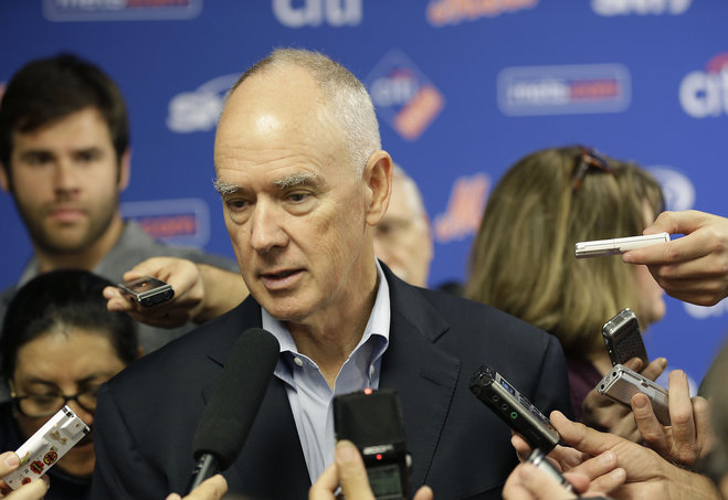 New York Mets general manger Sandy Alderson speaks to reporters during a news conference in New York. The New York Mets say general manager Sandy Alderson has cancer and will begin chemotherapy this week. Chief ope
