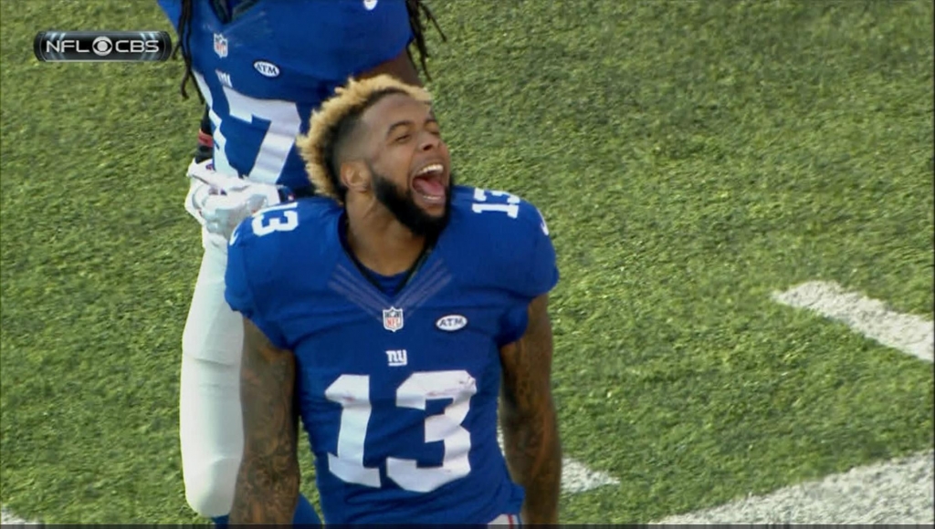 Odell Beckham scores and hurdles