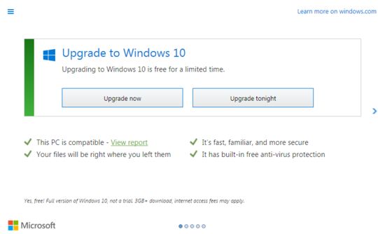 Upgrade Now or Upgrade Tonight pop-up Windows 10