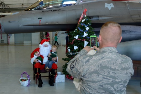 Swamp Fox Airmen and their families welcome the arrival of Santa Claus at Mc Entire Joint National Guard Base S.C. Dec. 5 2015. Follow Santa as he travels the globe by visiting