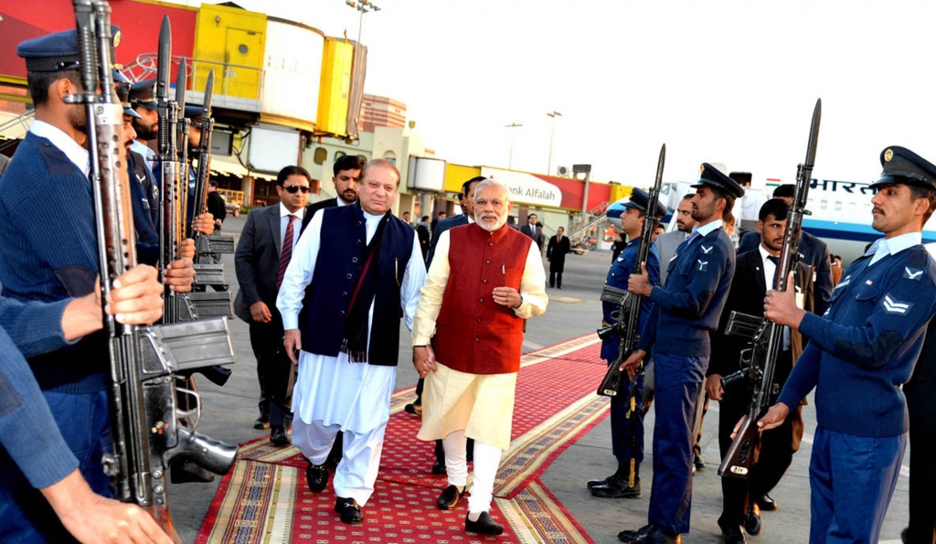 Information Department India's Prime Minister Narendra Modi right reviews guard of honor with his Pakistani counterpart Nawaz Sharif in Lahore Pakistan Friday Dec. 25 2015. Modi arrived in Pakistan on Friday his fir