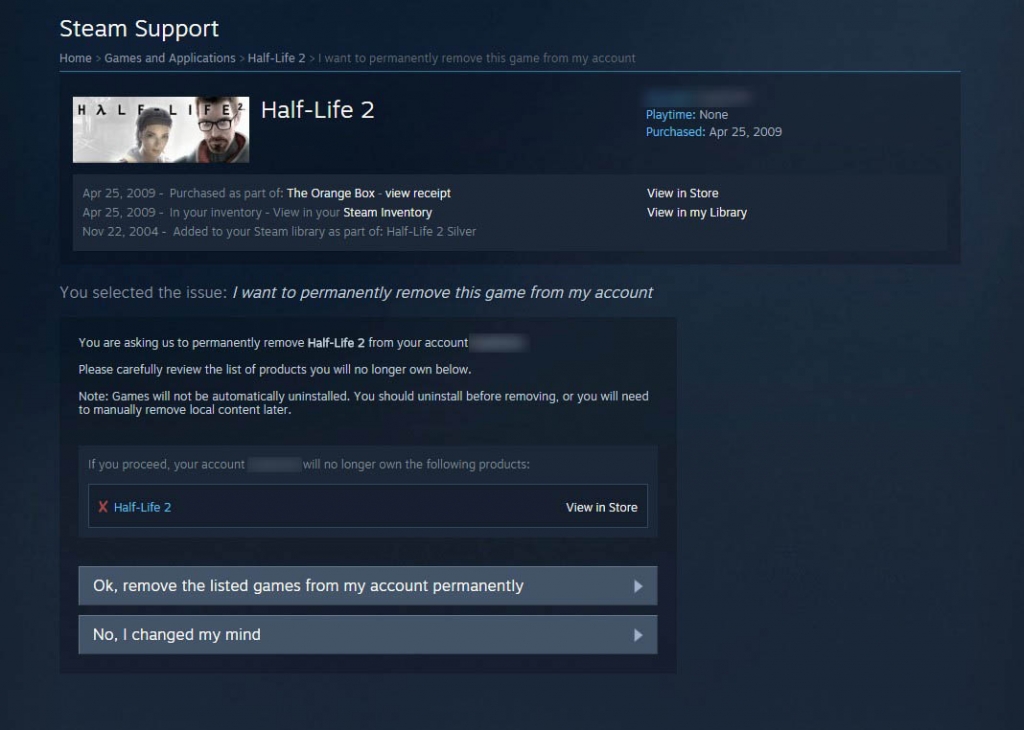 Steam now lets you remove games from your account, for good